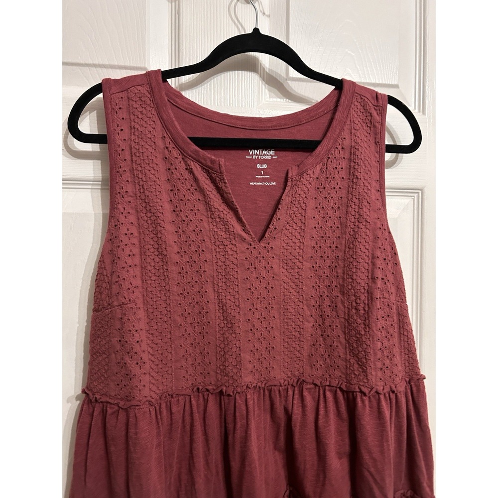 Torrid Vintage Slub 1 Notch Neck Lace Babydoll Tank Top Ruffle Boho Cottagecore - Picture 5 of 10